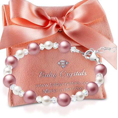 Image of Baby Crystals Sterling Silver Pink Pearl Bracelet for Baby Girls I Newborn, Infant Baby Girl Gifts, Toddler, Teen, Mommy I Birthday Gift I Children's Jewelry I Womens Bracelets for Girls