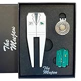 The Mujen Golf Ball Marker, Golf Alignment Ball Marker for Putting, Golf Divot Tool, Golf Training Aid Golf Accessories with Hat Clip, Cleaner, Club Holder, Golf Gift (White)