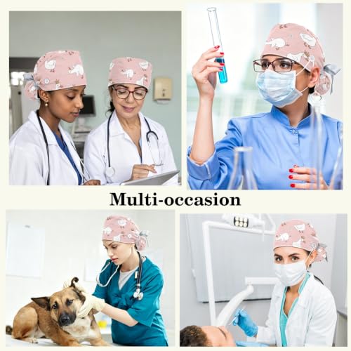 Image of Butterfly Scrub Cap Women with Ponytail & Buttons Adjustable Surgical Nurse Hat with Cotton Sweatband for Long Hair