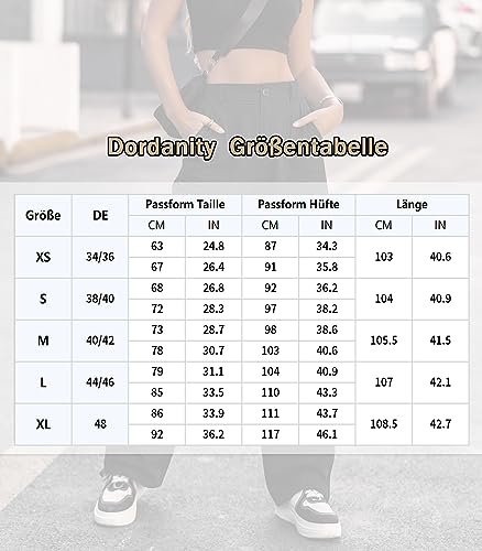 Dordanity Y2K Cargohose für Damen Baggy Hosen High Waist Wanderhose Baumwolle Arbeitshose mit Multi Taschen(Denim Blau,L)