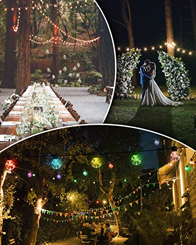 Solar Outdoor String Lights Warm White/Color Changing, 50Ft Waterproof Patio Lights Solar Powered With 8 Modes 30 Led G40 Shatterproof Bulb, Solar String Lights For Outside, Patio, Yard, Party Decor #TOP5