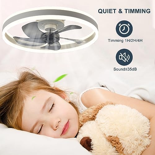 Low Profile Ceiling Fan with Lights,3 Colors Dimmable LED 6 Speeds Modern Ceiling Fan with Remote,Flush Mount Smart Bladeless Ceiling Fan for Bedroom, Living Room, Kitchen(19.7"x5.5") 7 51LMYuNmjHL. AC