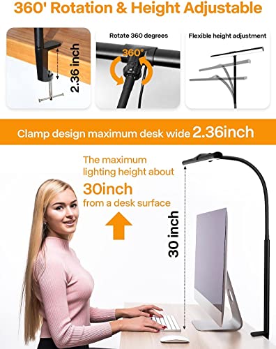 Image of LED Desk Lamp with Clamp - Dimmable Flexible Office Lamp with 5 Colour Modes 5 Brightness for Architect PC Work Study Reading Drawing