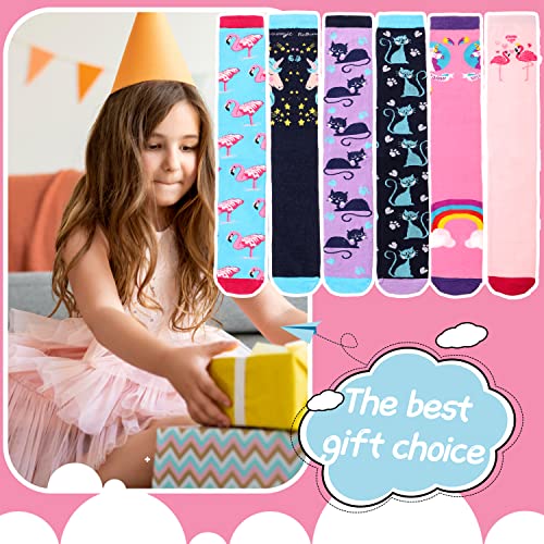 ANTSANG Kids Girls Knee High Socks Long Boot Crazy Silly Fun Gift Cute Tall Animal Socks for Child 6 Pairs Stocking Stuffers Gifts for 10 Year Old Girls Birthday Gifts Ideas(Assorted Animals)