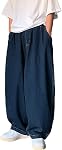 Nutriangee Pantalon de denim surdimensionné de la jambe large de streetwear casual pour homme