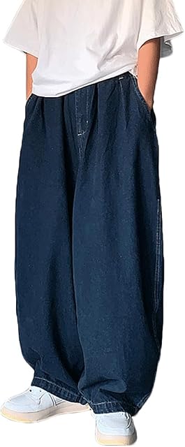 Nutriangee Pantalon de denim surdimensionné de la jambe large de streetwear casual pour homme