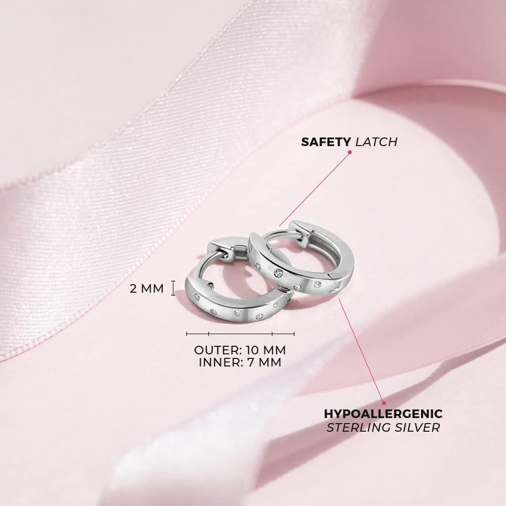 925 Sterling Silver Brilliant Dots Cubic Zirconia Huggie Hoop Earrings For Little Girls- Elegant & Shiny Sterling Silver Huggie Hoop Earrings Perfect For Young Teens- Best For Birthday Gift - Image 4