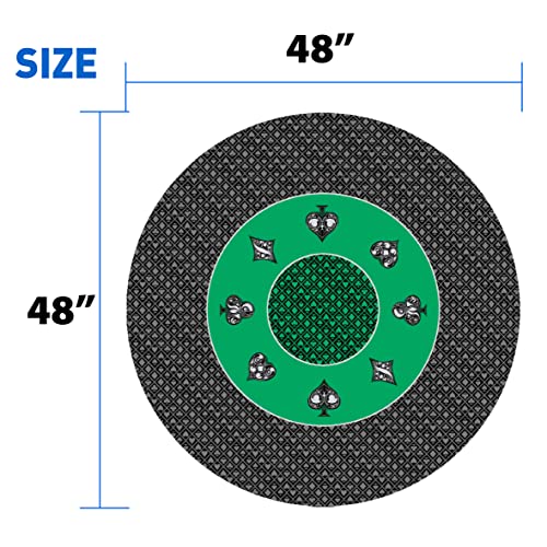 Poker Table Top Pad – Great For Texas Holdem Casino Style - 48” X 48” Round – Portable Rolling Rubber Folding Mat – Professional 3 Layers - Includes Carry Bag, Black #TOP1