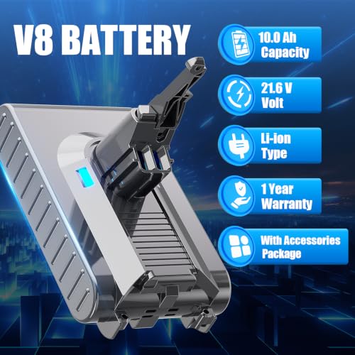 Image of Bonacell Upgraded 10000mAh 21.6V Replacement for Dyson V8 Battery Compatible with Dyson V8 /SV10 Battery 967834-05 215681 Absolute /Fluffy /Animal /Cord-Free Handheld Vacuum