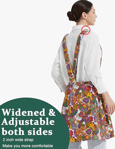 Image of Cozy Adjustable Cross Back Aprons for Women with Pockets Cotton Linen Cooking Kitchen Baking