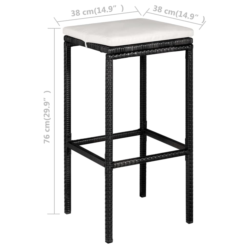Ensemble de Bar de Jardin Noir Résine Tressée 5 Pièces avec Coussins