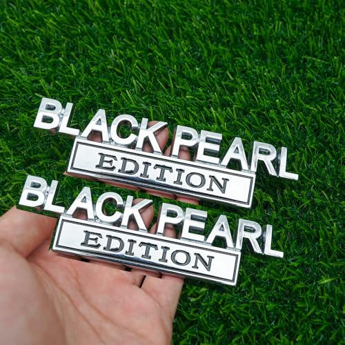 Image of Pair Set Black Pearl Edition Emblem 3D Letter Fender Tailgate Badge Decal Sticker Nameplate for Universal Vehicle, Car, Truck, SUV Motorcycle Accessories (Silver Black)