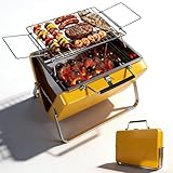 Ranger Portable Charcoal Grill – Compact Lunchbox‑Style Folding BBQ for Camping & Beach| Dual‑Zone Heating, Stainless Steel Body, 3-sec Setup, Includes Tong & Cleaning Brush, Serve 2-3 people