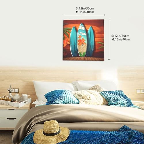 Toile planche de surf sur bois cadre mural 40x40 cm prêt à poser