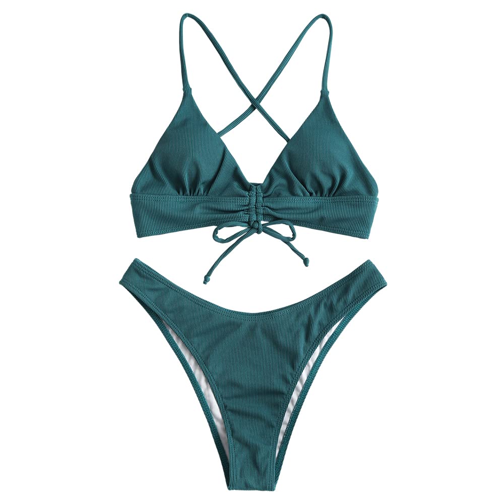 ZAFUL zweiteilig Bikini-Set mit verstellbarem BH & Rückengurt Design, Triangle Badehose mit Vögel-Gedruckt