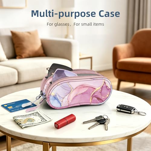 Image of FINTIE Double Sunglasses Case, Soft Portable Eyeglasses Pouch with Carabiner Clip, Dual Zipper Compartments for Men Women