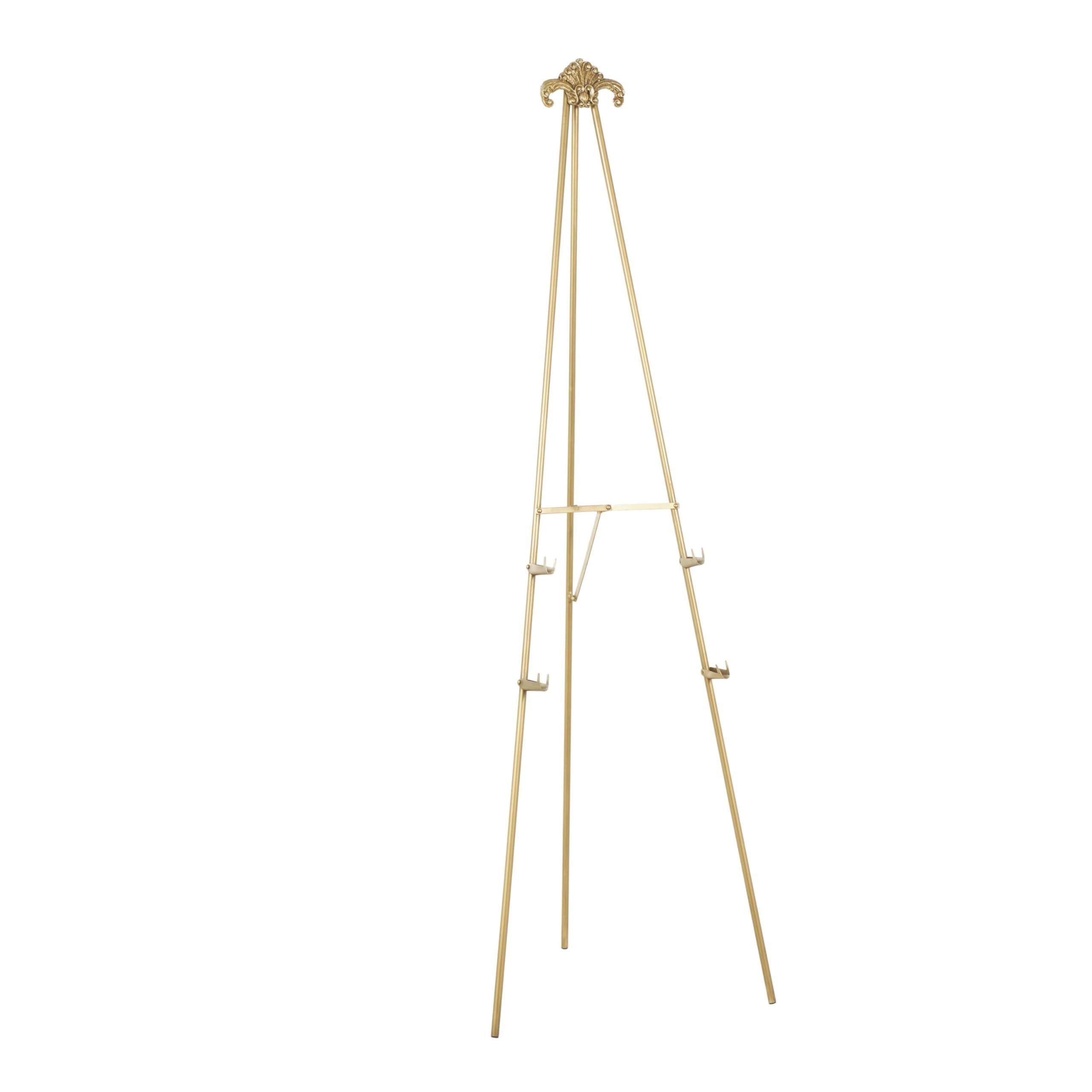 Deco 79 Metal Display Easel Large Foldable 2 Tier Floor Standing Easel with Scroll Finial, Display Stand 22" x 23" x 67", Gold
