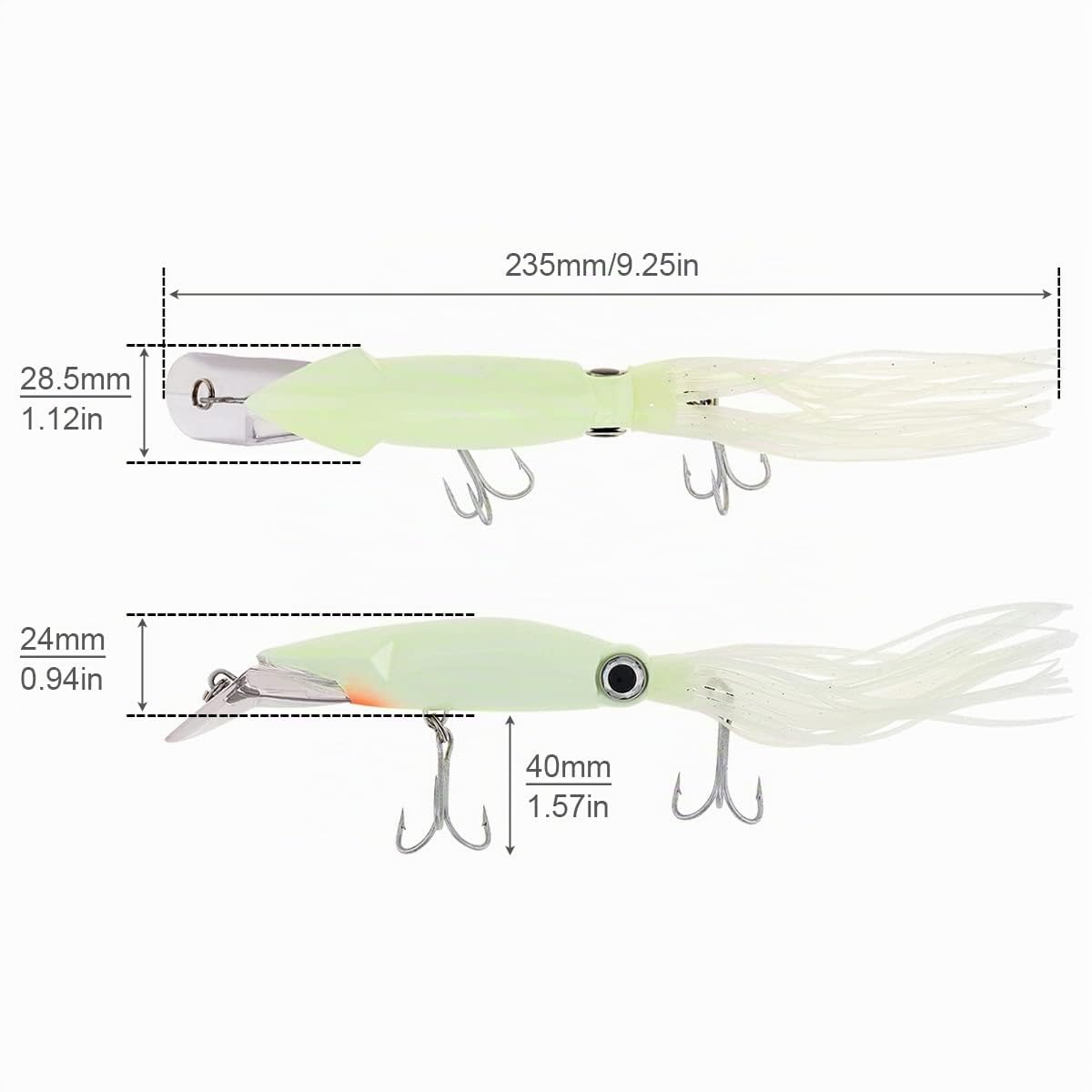 Luminoso Pesca Pulpo Calamar Falda Señuelos, Cebos de plástico Glow Soft Señuelo de Pesca Curricán Señuelos Suaves para Bass Salmón Trucha
