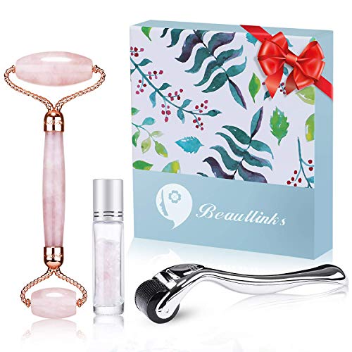 Jade Roller Derma Roller Massage Visage 3 en 1, Rouleau de...