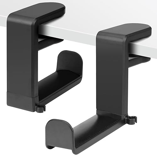 Tandoler Soporte para gancho para auriculares, soporte para auriculares con abrazadera de brazo ajustable y giratoria, diseño debajo del escritorio,