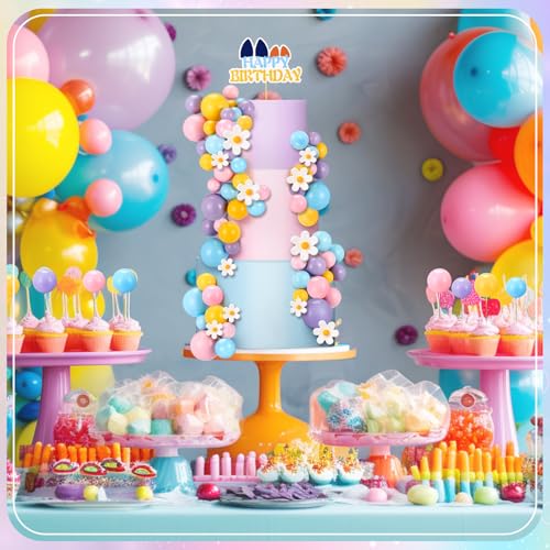 Décoration de gâteau chien bleu : ensemble de 63 pièces florales et boules pastel - 6