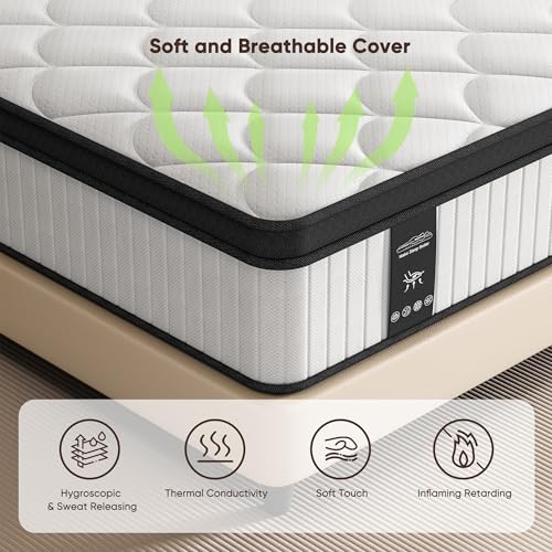 Image of King Size Mattress, 12 Inch Hybrid Mattress King Size in a Box, Medium Firm | King Mattress with Cooling Gel Memory Foam & Pocket Springs, Back Pressure Relief, Motion Isolation, Edge Support, Pillow Top