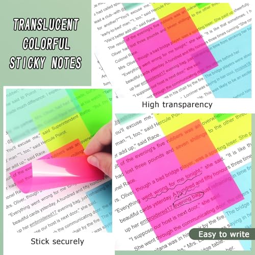 300Pcs Coloured Translucent Sticky Notes - Pastel Clear Waterproof Translucent Self-Stick Notes for Books, Folders, Index, School & Office - Image 3