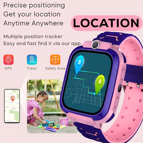 Image of GameSir Q18 Kids Smart Watch 1.44 inch TFT Display 3G / 4G SIM Support, Learning & Gaming Apps, Gift Watch, Waterproof, LBS Tracking /GPS, 2 Way Calling Smart Watch for Boys & Girls (Pink)