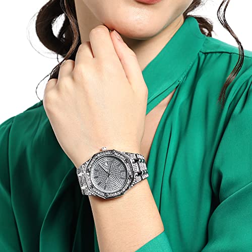 Image of Haute Sauce Women's Embellished Analog Dial with Stainless Steel Strap | Battery Power | Foldover Closure | Quartz Movement | Fashion Wrist Belt Watch for Female and Girls