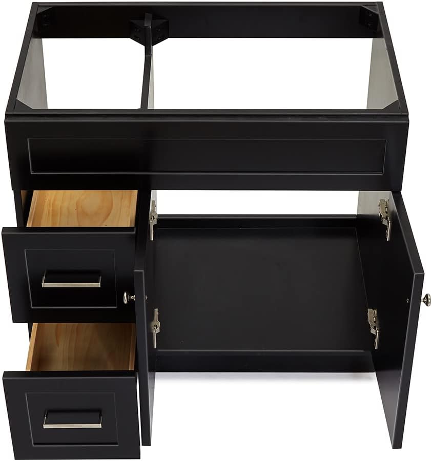 ARIEL Hamlet 36-inch Bathroom Vanity Base Cabinet,Solid Wood, 2 Soft Closing Doors, 2 Dovetail Drawers, Brushed Nickel, Black