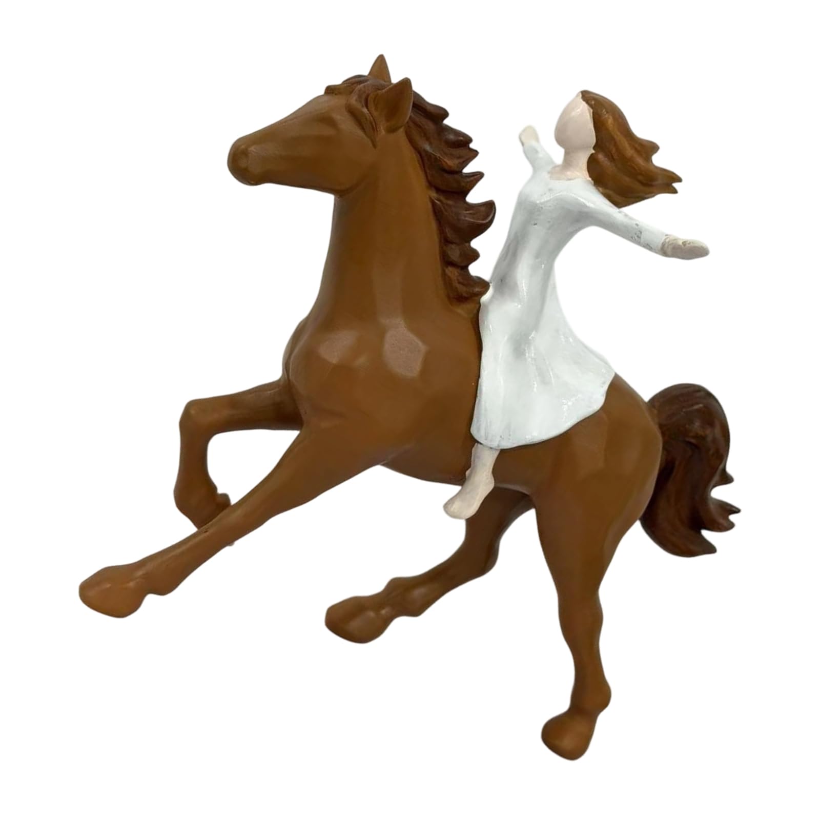 ZEPFJHE Girl Racing Figurine Home Decors Girl Riding Horses Statues and Sculpture Ornament Equestrians Horses Lover Riding Horse Statue