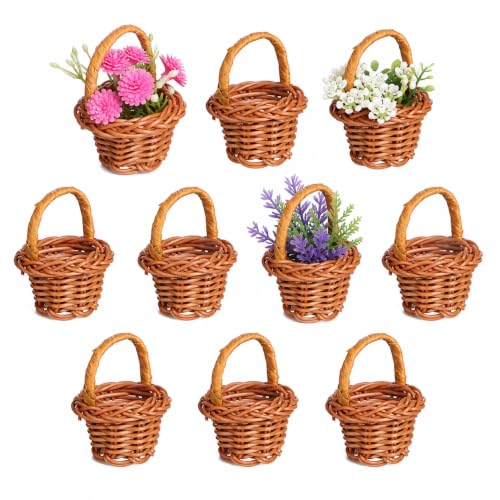 VOSAREA 10pcs Mini Wicker Baskets with Handles for...