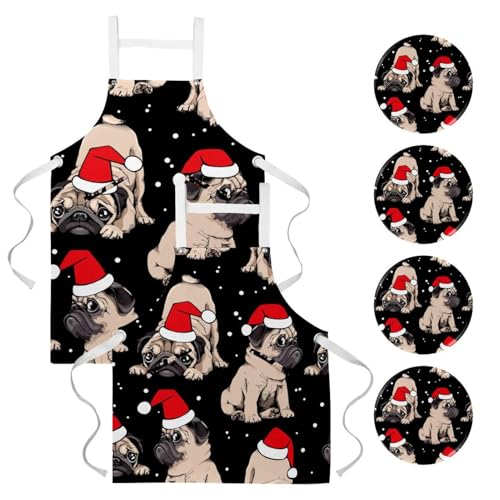 Lot de 2 tabliers de cuisine bouledogue, cadeau idéal pour les fêtes