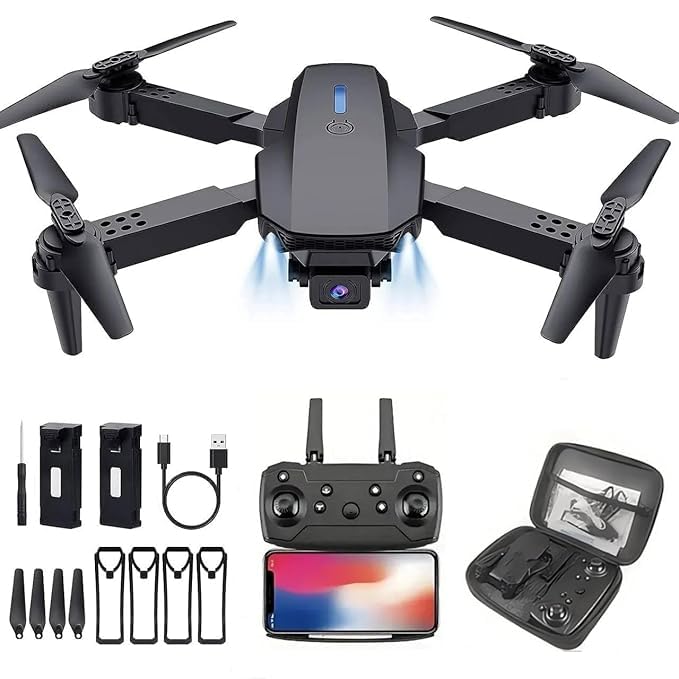 KREZON drone with hd dual camera brushlesS motor one click takeoff landing flIp rolLing gesture control wI-Fi camera remote control x drone e88
