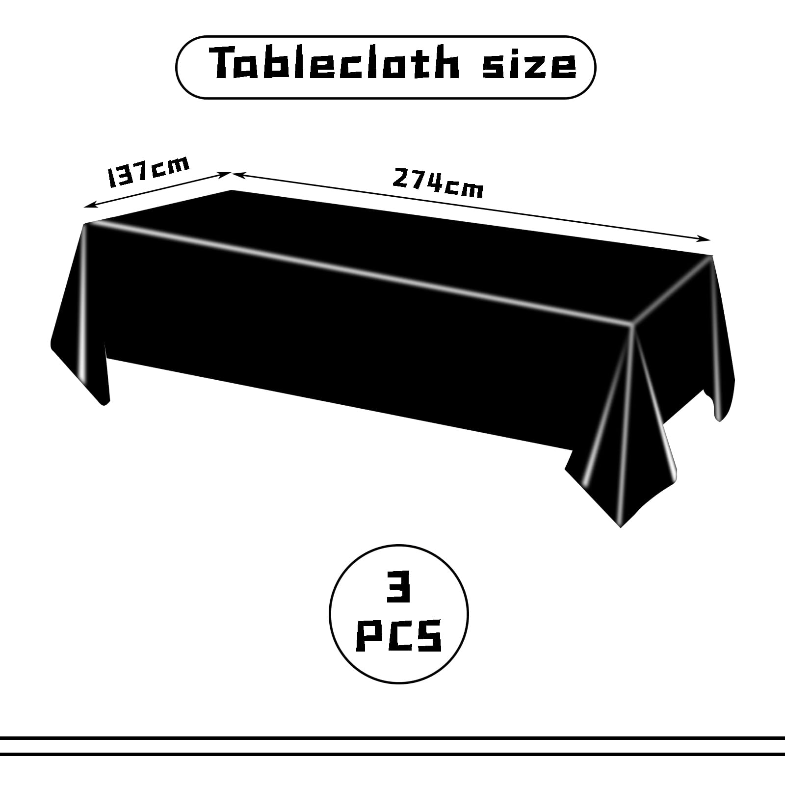 Nappe Jetable Plastifiée Noire - Lot De 3, 137x274 Cm, Motif Pelleteuse, Idéale Pour Fêtes D'anniversaire Ou Peinture