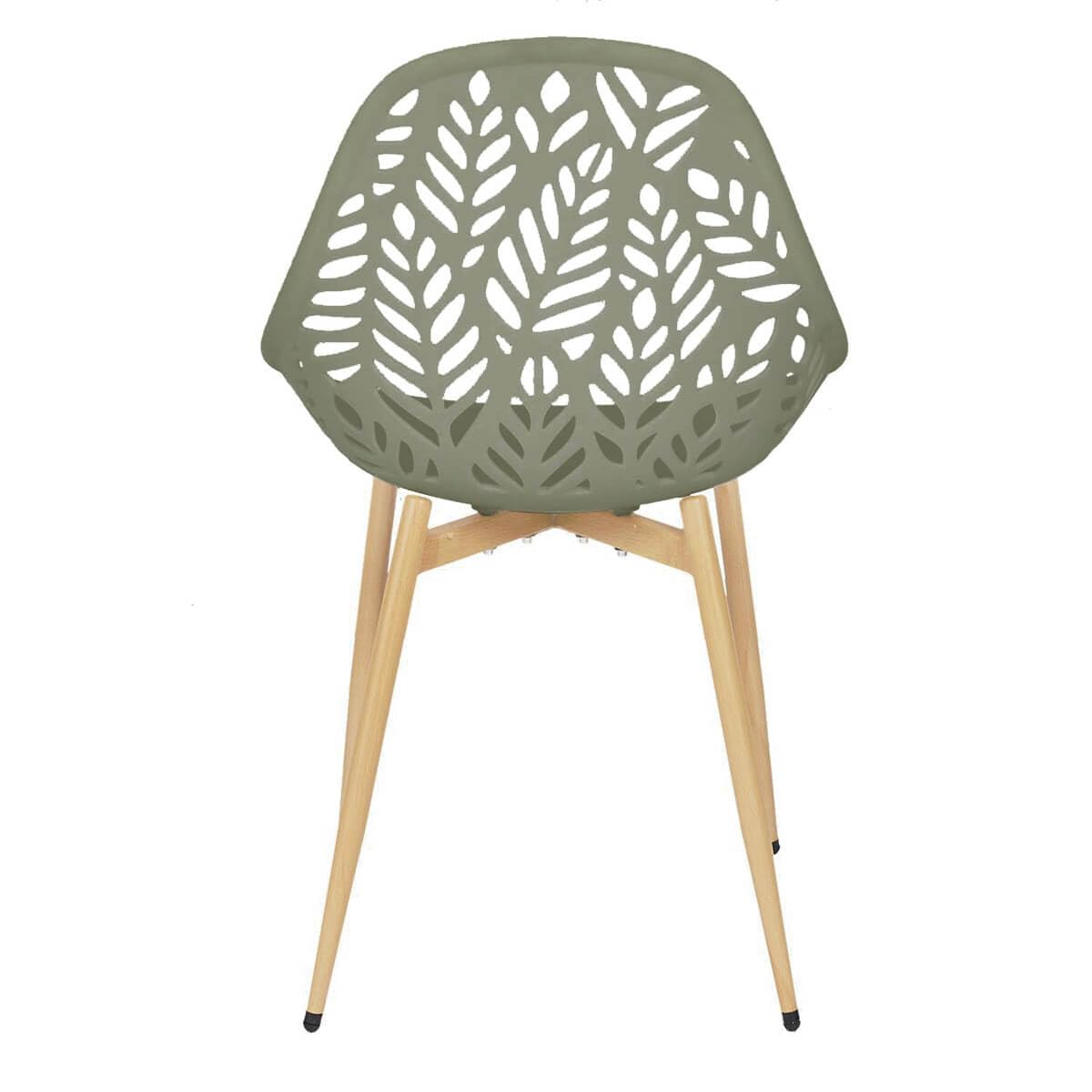 AltoBuy SAYA - Lot de 4 Chaises de Jardin Coque Plastique Ajourée Vert Olive Pieds Métal