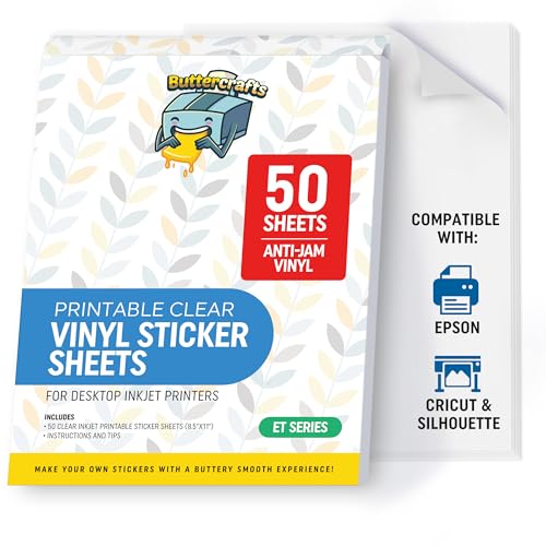Image of Clear Printable Vinyl Sticker Paper Waterproof 50 Sheets 8.5 inchx11 inch, Inkjet Printer (Epson Printers Compatible) - Weatherproof Transparent Sticker Sheets - Strong Adhesive