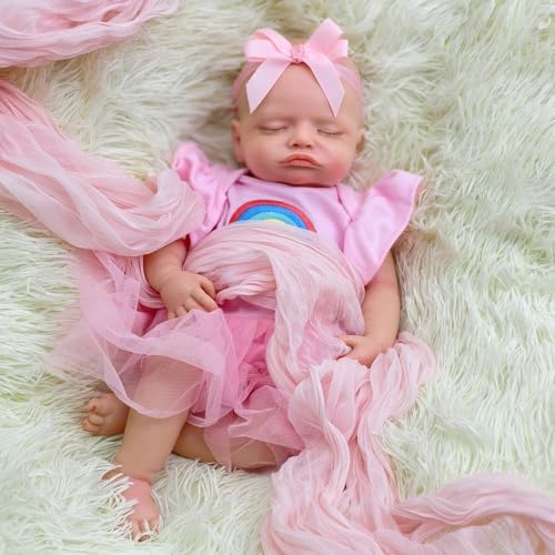 18 Zoll Reborn-Mädchen aus weichem Silikon – Ganzkörper-Silikon-Babypuppe, Mädchen, realistische Neugeborenenpuppe, schlafendes Baby und lebensechtes Gewicht, Geschenk für Kinder ab 3 Jahren