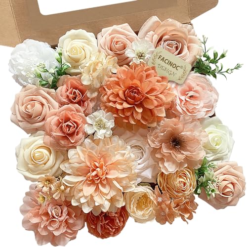FACINOC Roses Artificial Flowers Orange Fake...