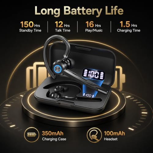 Wireless Bluetooth Headset V5.4 with ENC Mic, Single Ear Bluetooth Earpiece - image 3