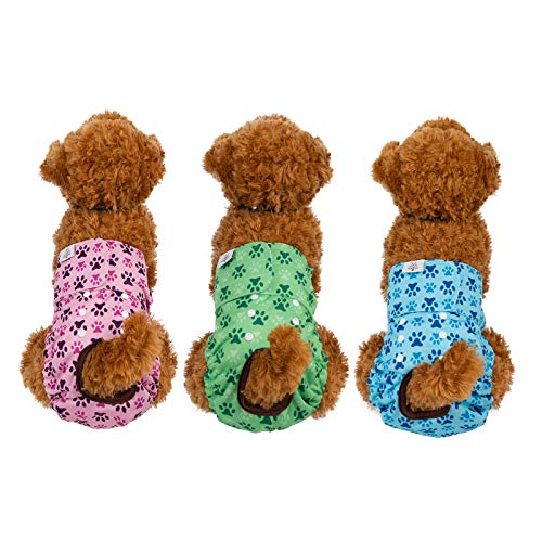 Image of CuteBone Dog Diapers Female Washable Small Medium Large 3 Pack Reusable Doggie Diapers Puppy Period Pants for Doggy Heat Cycle Peeing