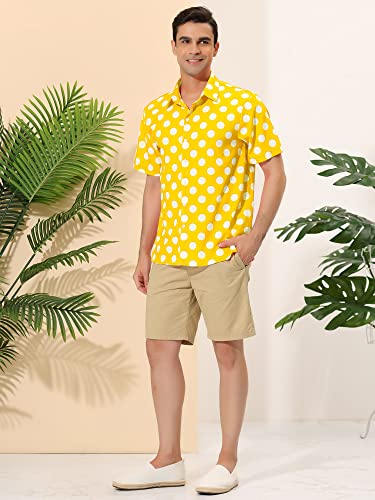 Lars Amadeus Men's Summer Polka Dots Shirt Button Down Short Sleeves Pattern Hawaiian Shirts X-Large Yellow #TOP3
