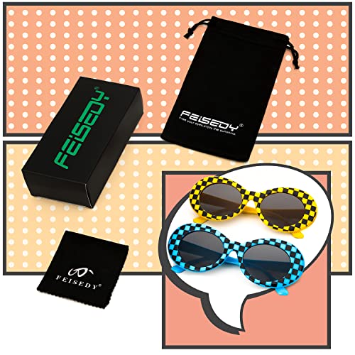 Feisedy 2 Pack Clout Goggles Sunglasses Women Men Retro Oval Girls Boys Sunglasses B2236-F2 #TOP4