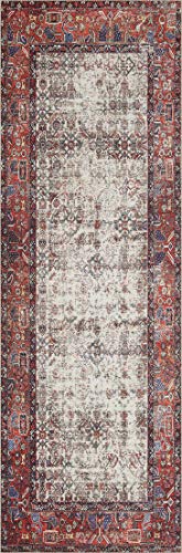 Loloi Layla Collection LAY-12 Ivory/Brick 5'-0" x 7'-6" .13" Thick Area Rug, Soft, Durable, Vintage Inspired, Distressed, Low Pile, Non-Shedding, Easy Clean, Printed, Living Room Rug