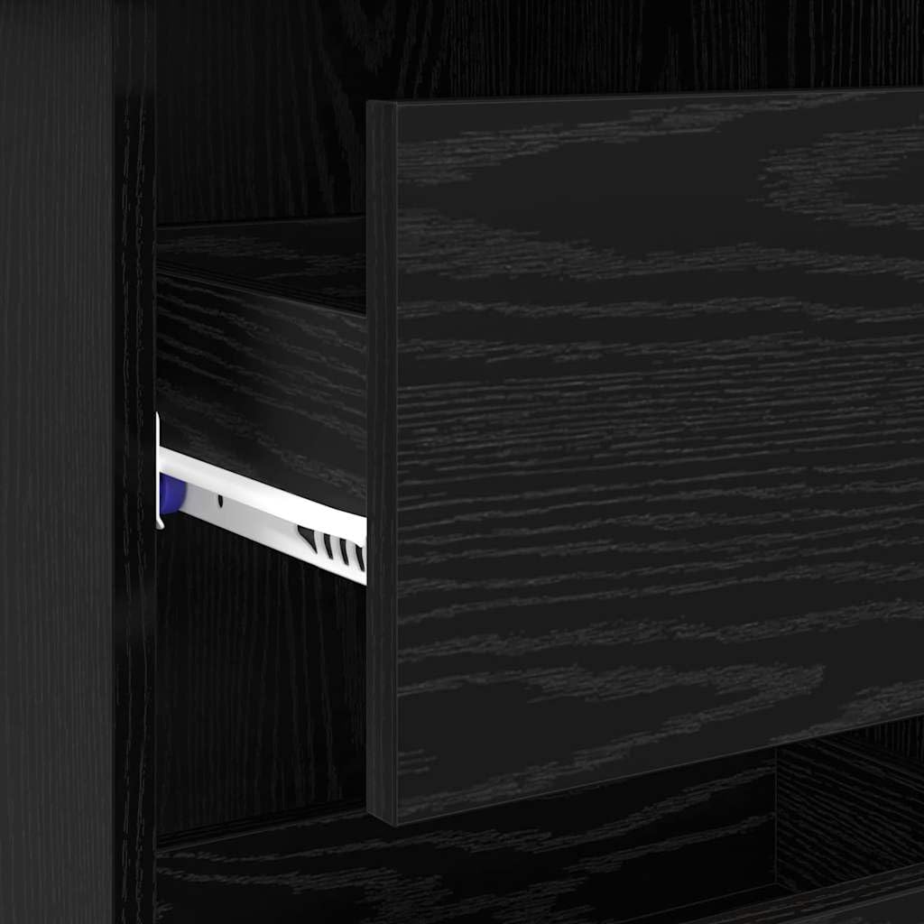 Scrivania con scaffale, colore nero, effetto rovere, 90 x 37,5 x 75 cm, moderna scrivania per computer per ufficio, robusto materiale in legno con spazio di archiviazione