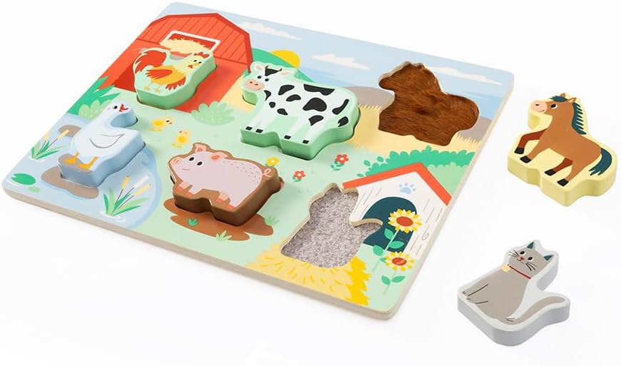 Fat Brain Toys Farm Textured Puzzle Baby Toys & Gifts for Ages 1 to 4