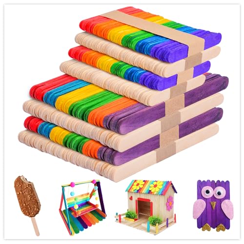 UCEC 400 Stück Eisstiele Zum Basteln, Eisstäbchen Holz Bunt in 2 Größen, Bunte Eisstäbchen und Holzstäbchen für DIY, Handwerk, Schule, Party & Dekoration