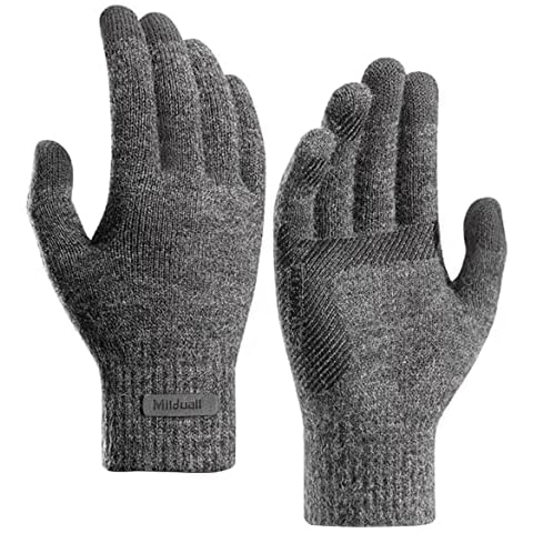 Milduall Winter Warm Gloves, Knitted Touch Screen Gloves Anti-Slip Thermal Gloves Cold Proof Mittens with Thickened Elastic Windproof Cuff for Outdoor Cycling Hiking Climbing Sports Bicycle Cover