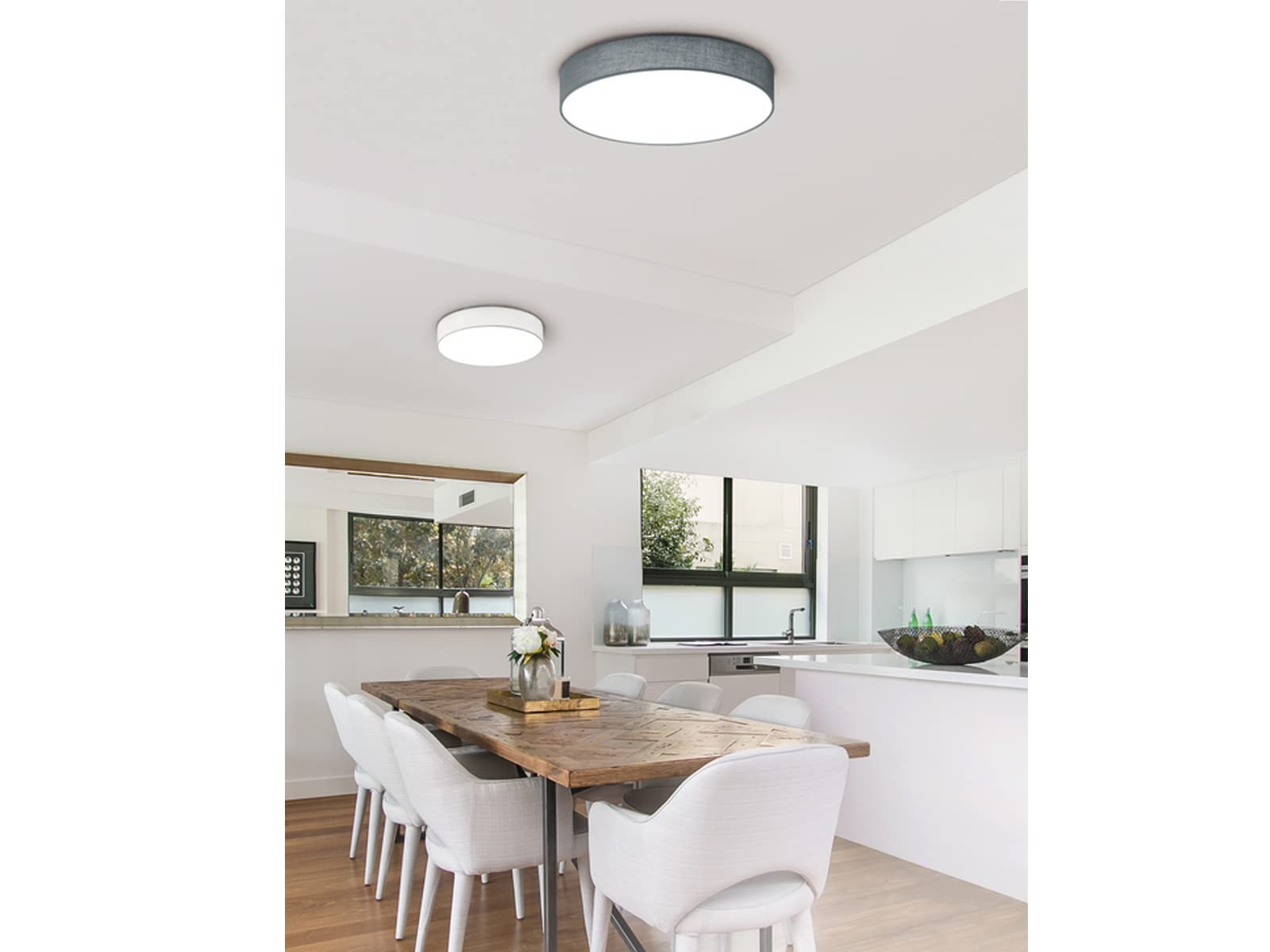 Trio Leuchten LED Deckenleuchte Lugano 621914011, Stoffschirm, 40 Watt, Helligkeit und Lichtfarbe einstellbar, Grau