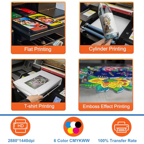 UV Printer, A4 L1800 DTG Printer T-Shirt Machine with Touch Screen, UV Flatbed Printers with Bottle Holder & White Ink Mixing for T-Shirt Bottles Acrylic Phone Case Crystal Leather Metal Glass